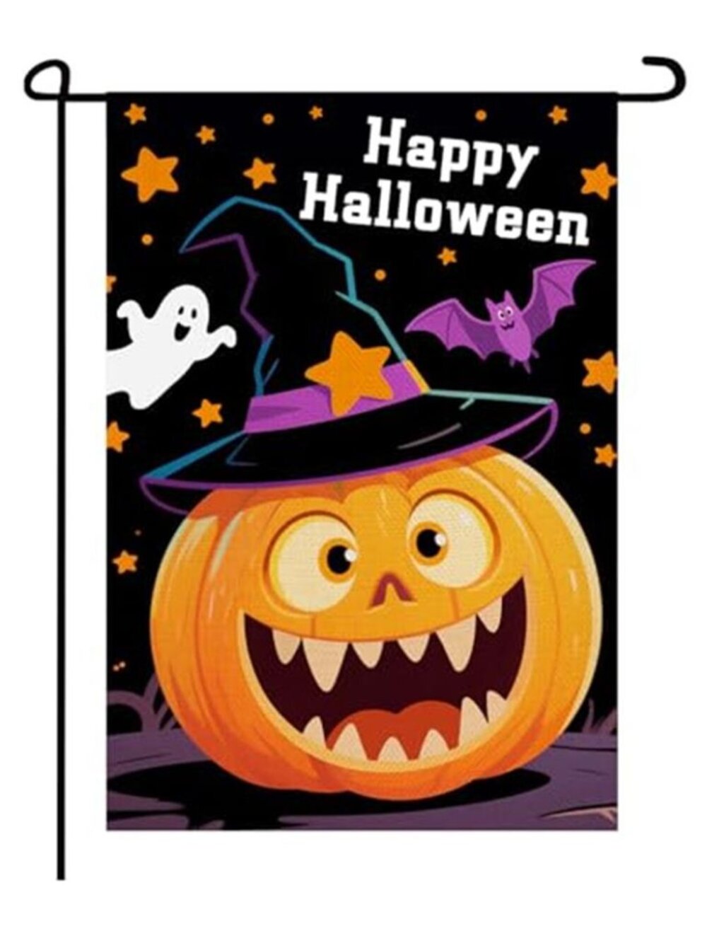 Happy Halloween Garden Flag 12x18 Pumpkin Witch Ghost Bat Double Sided Yard Deco